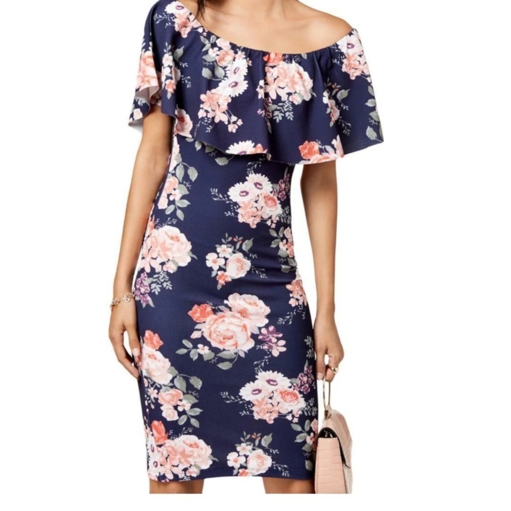 Crave Fame Asymmetrical Blue and Pink Flutter Sleeve Dress size large.